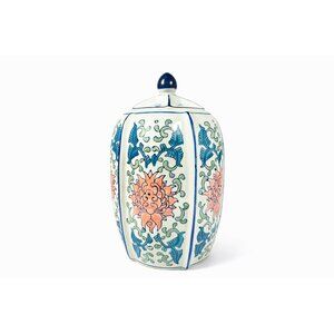 Ginger Temple Jar Lidded Vintage Chinoiserie Blue White Pink Rose pattern Home S
